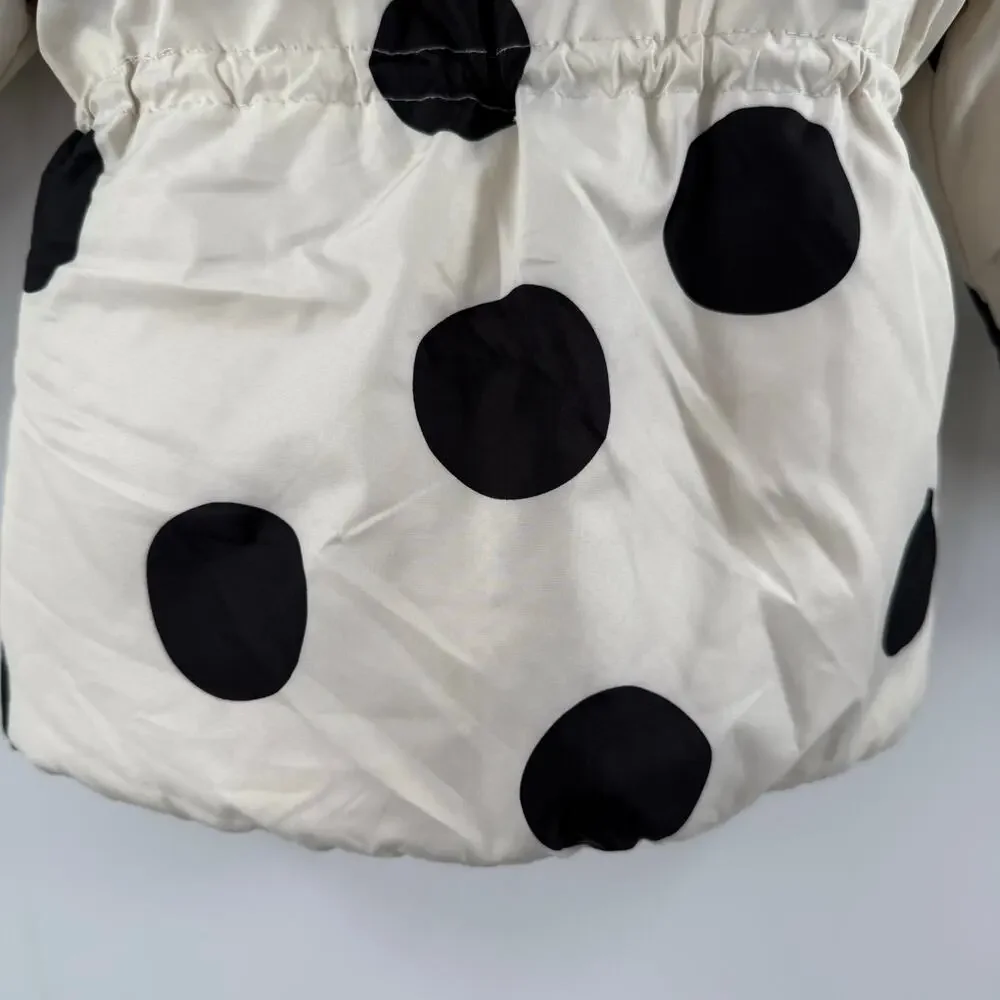 CARTER'S Coat Size 2T Toddler Girl Big Polka Dot Puff Fleece Black Cream Winter